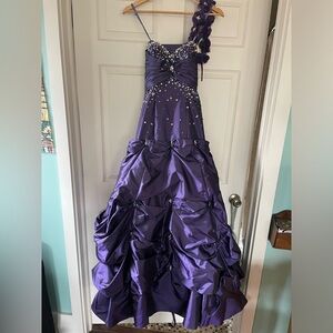 Mori Lee One-Shoulder Purple Beaded Prom Gown